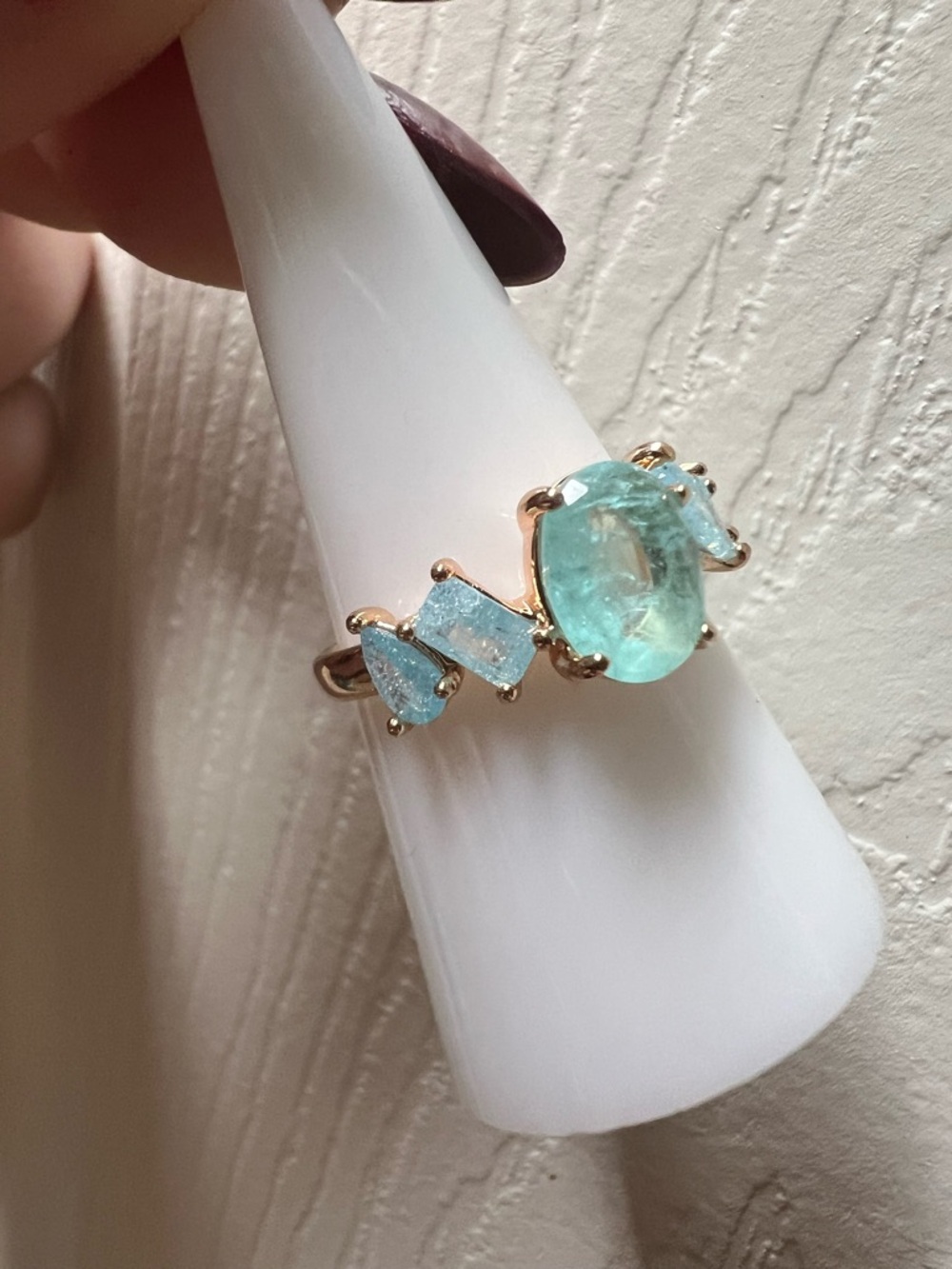 Rose Gold Ring with Aquamarine-Colored Oval Center Stone - Picture 3 of 6